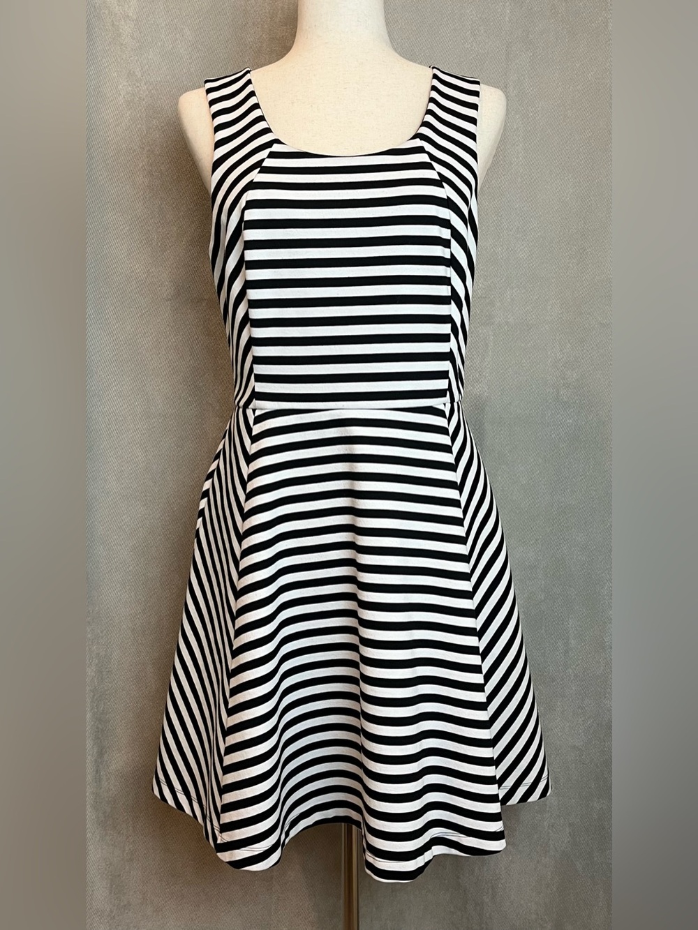 Express Black and White Striped Fit-and-Flare Skater Dress Large